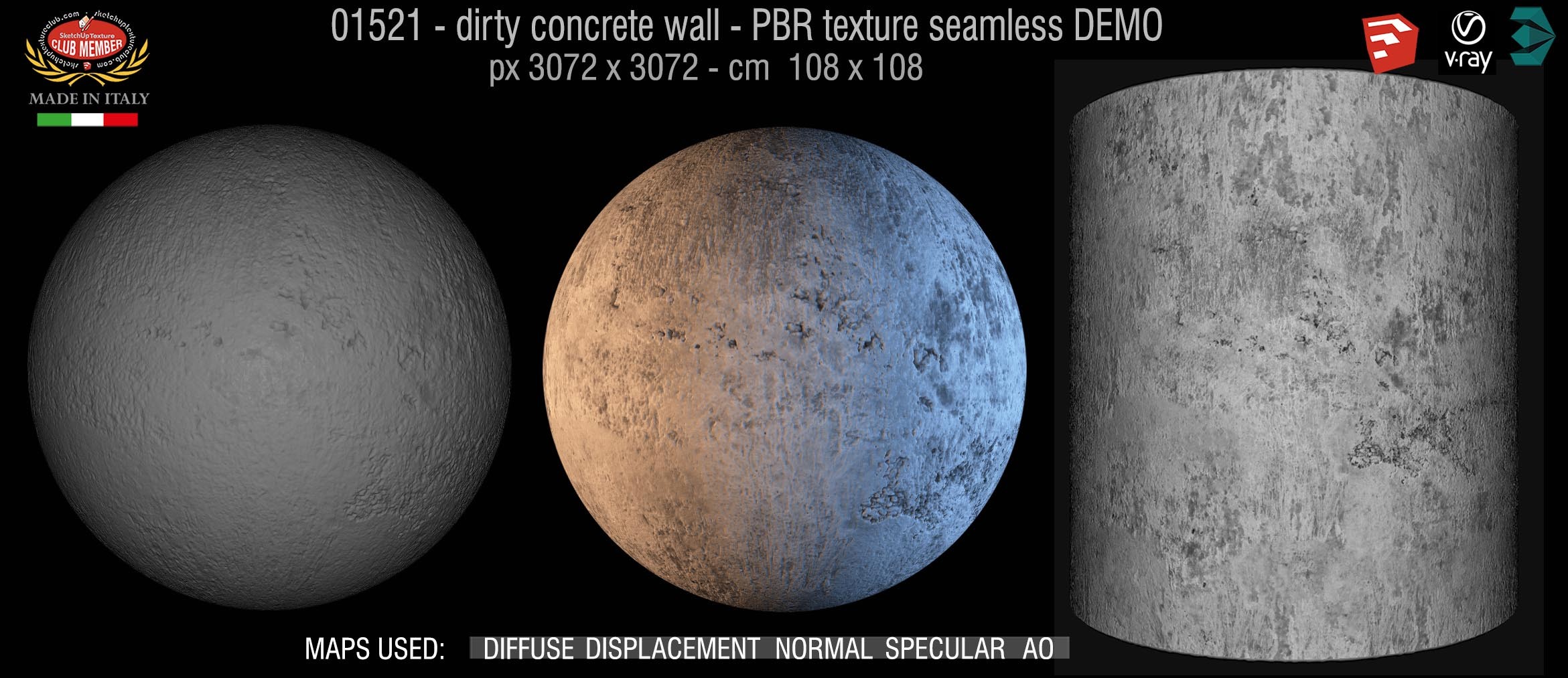 01521 Concrete bare dirty wall PBR texture seamless DEMO