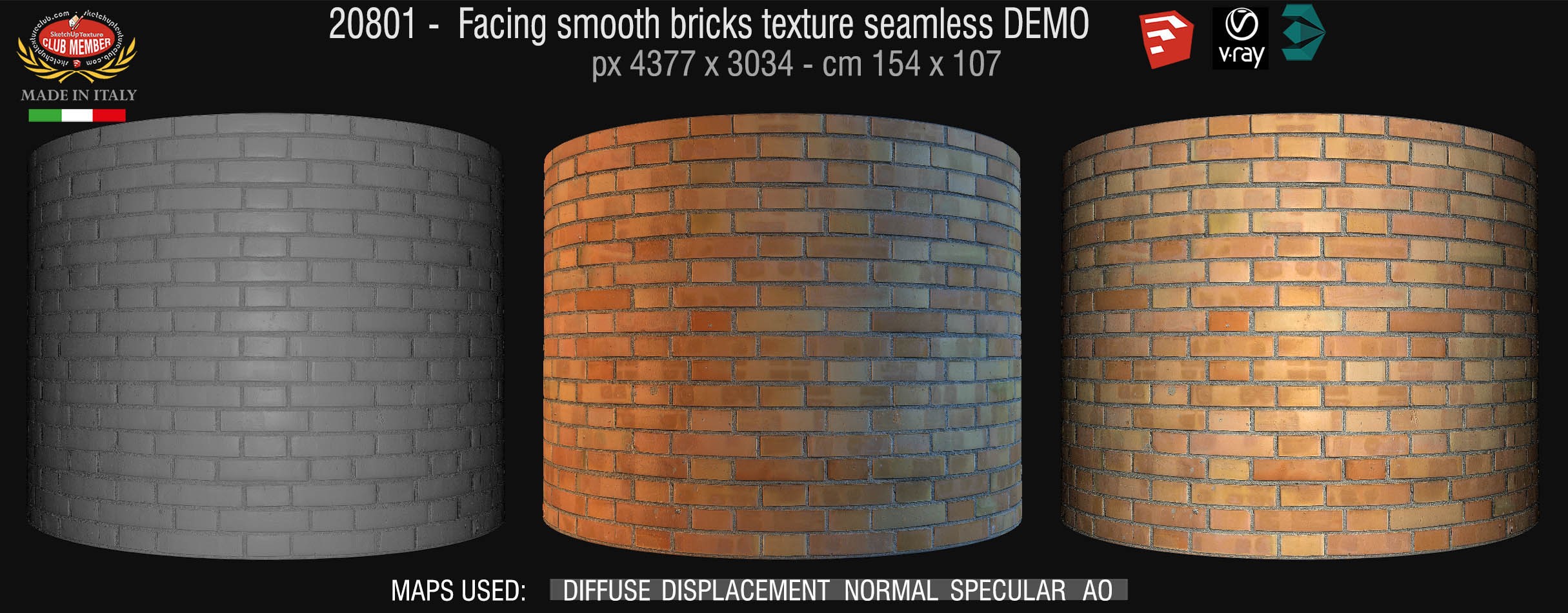 20801 Facing smooth bricks texture seamless & maps DEMO