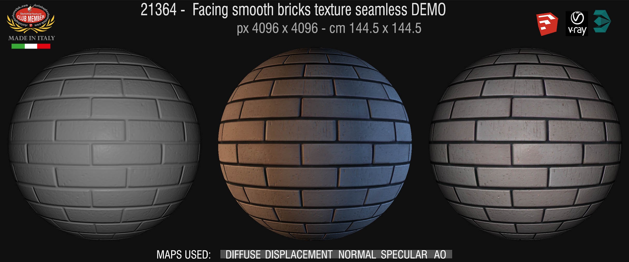 21364 facing smooth bricks texture seamless + maps DEMO