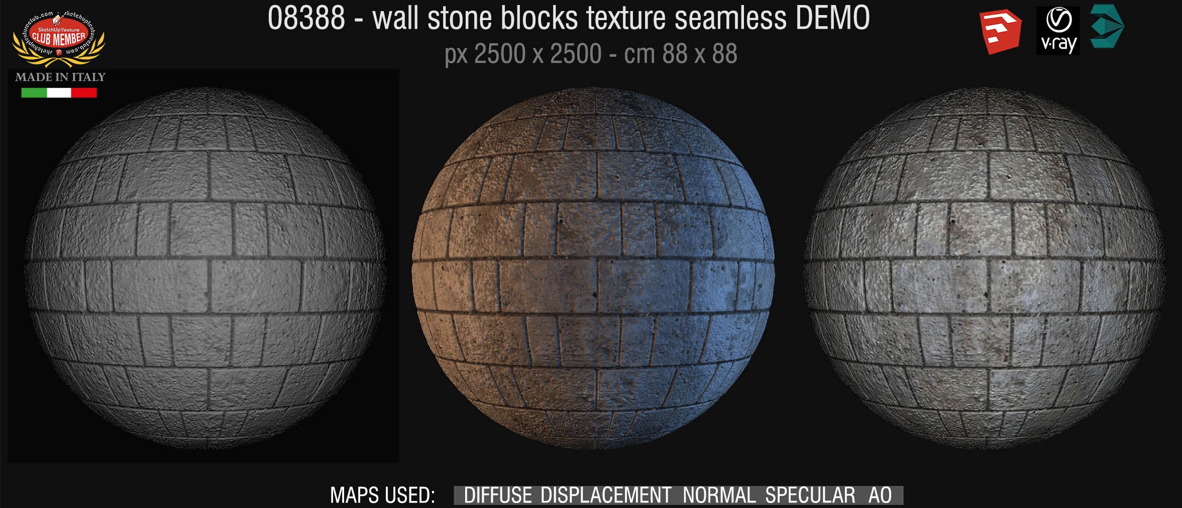 08388 HR Wall stone with regular blocks texture + maps DEMO