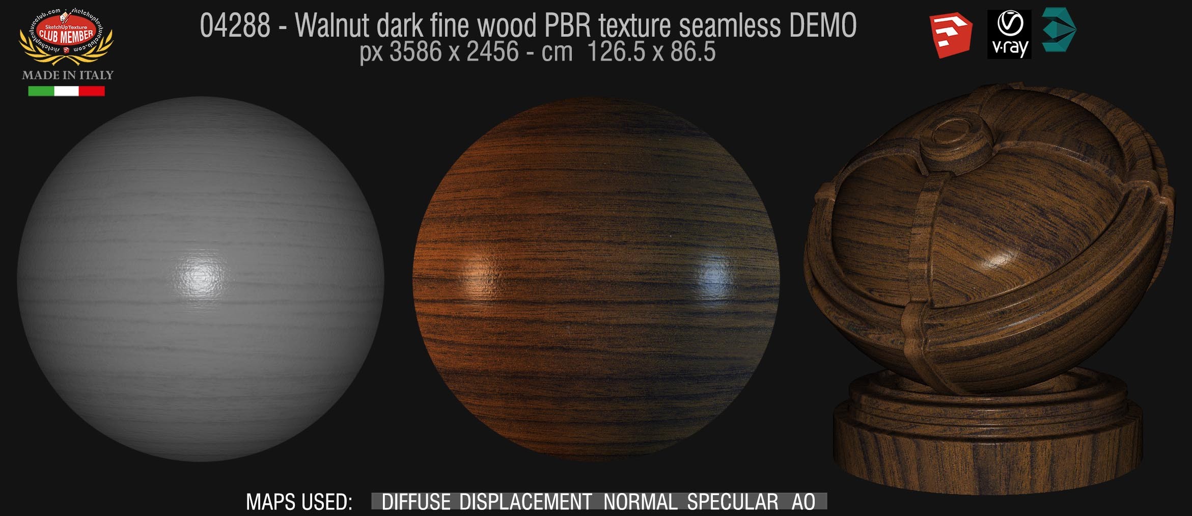 04288 Walnut dark fine wood PBR texture seamless DEMO