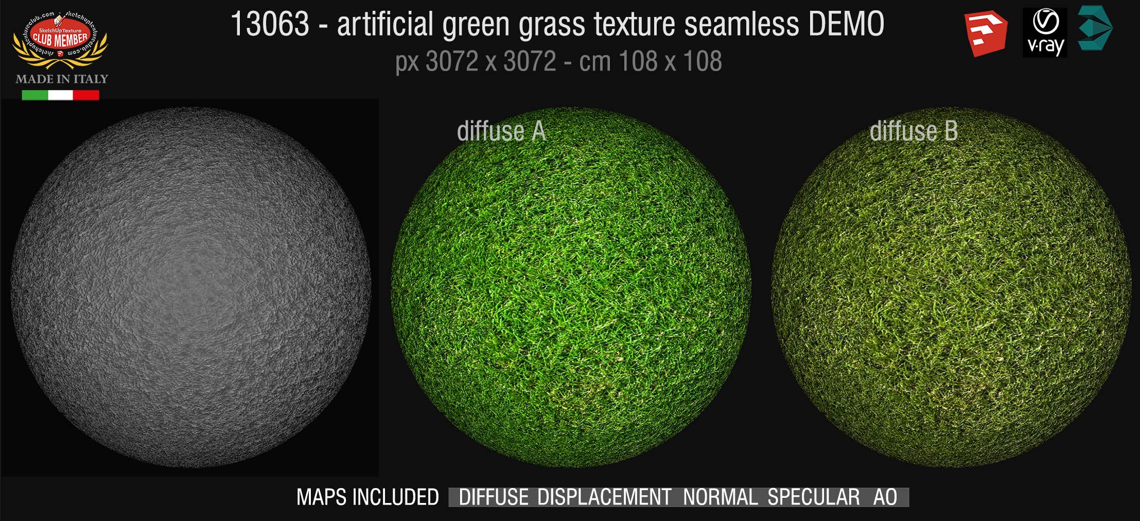 13063 HR Artificial green grass texture + maps DEMO