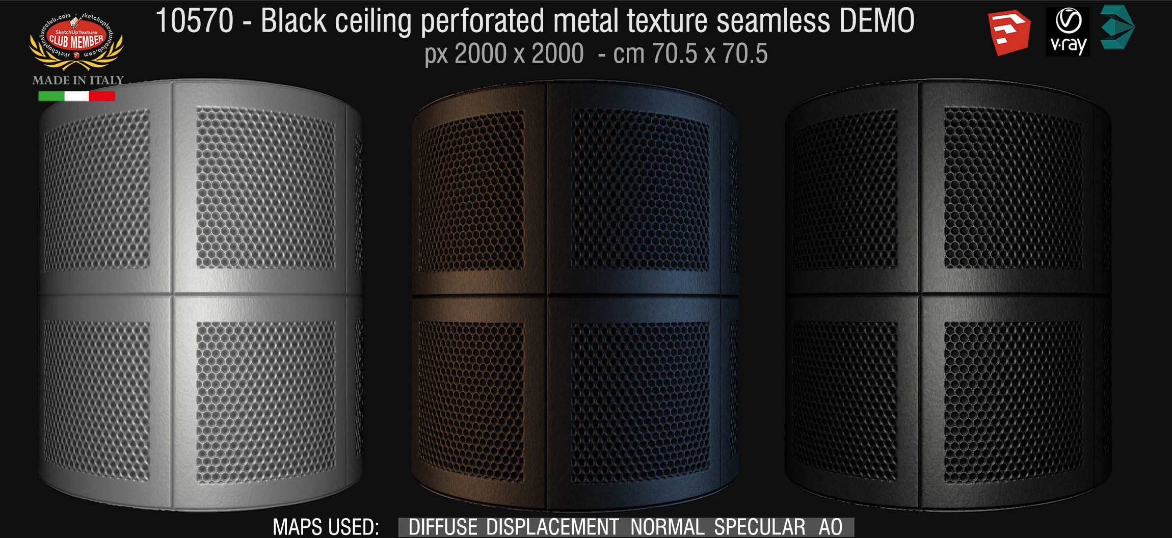 10570 HR Black ceiling perforated metal texture seamless + maps DEMO