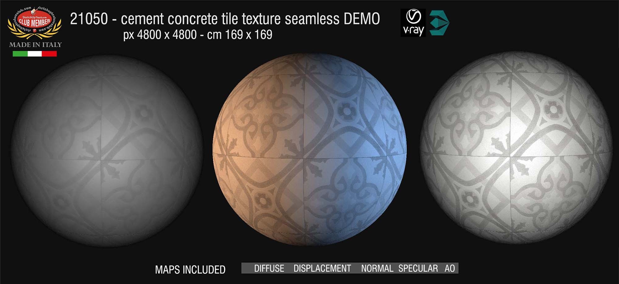 21050 Cement concrete tile texture + maps DEMO
