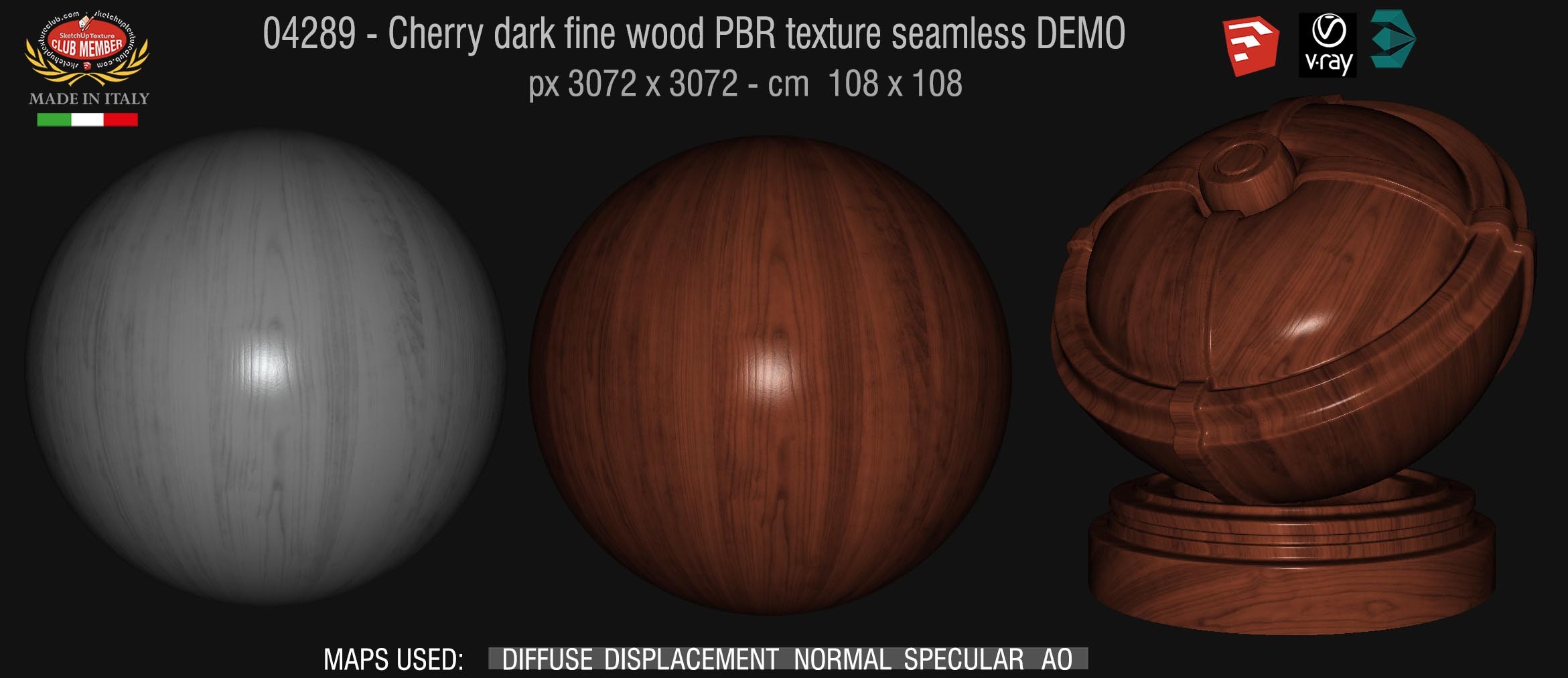 04289 Cherry dark fine wood PBR texture seamless DEMO
