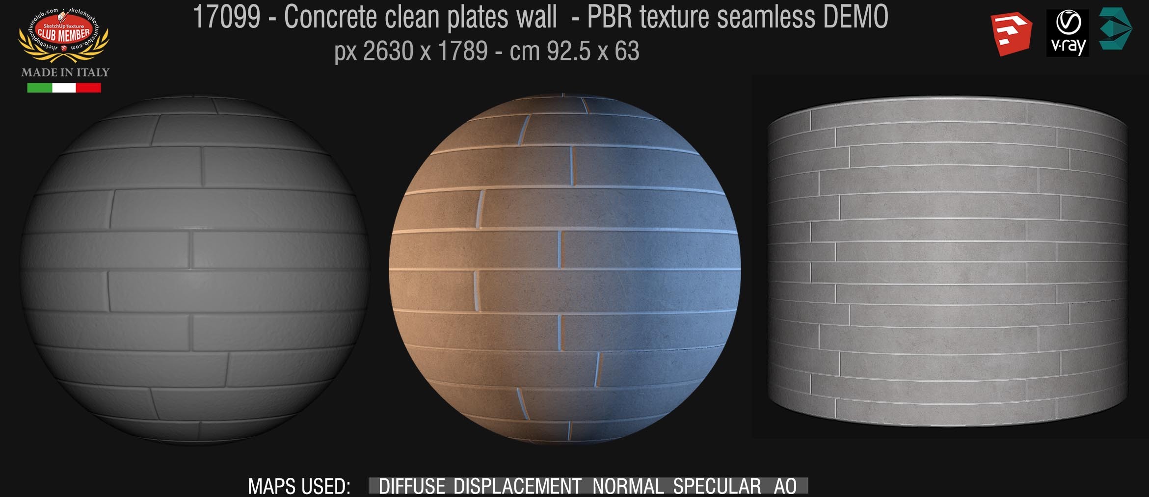 17099 Concrete clean plates wall PBR texture seamless DEMO