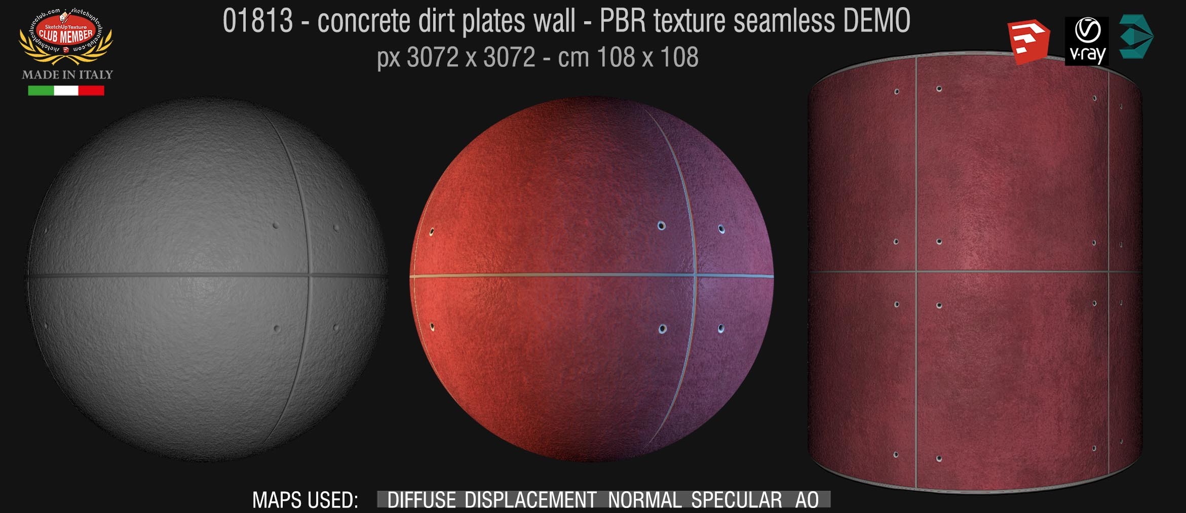 01813 Concrete dirt plates wall PBR texture seamless DEMO