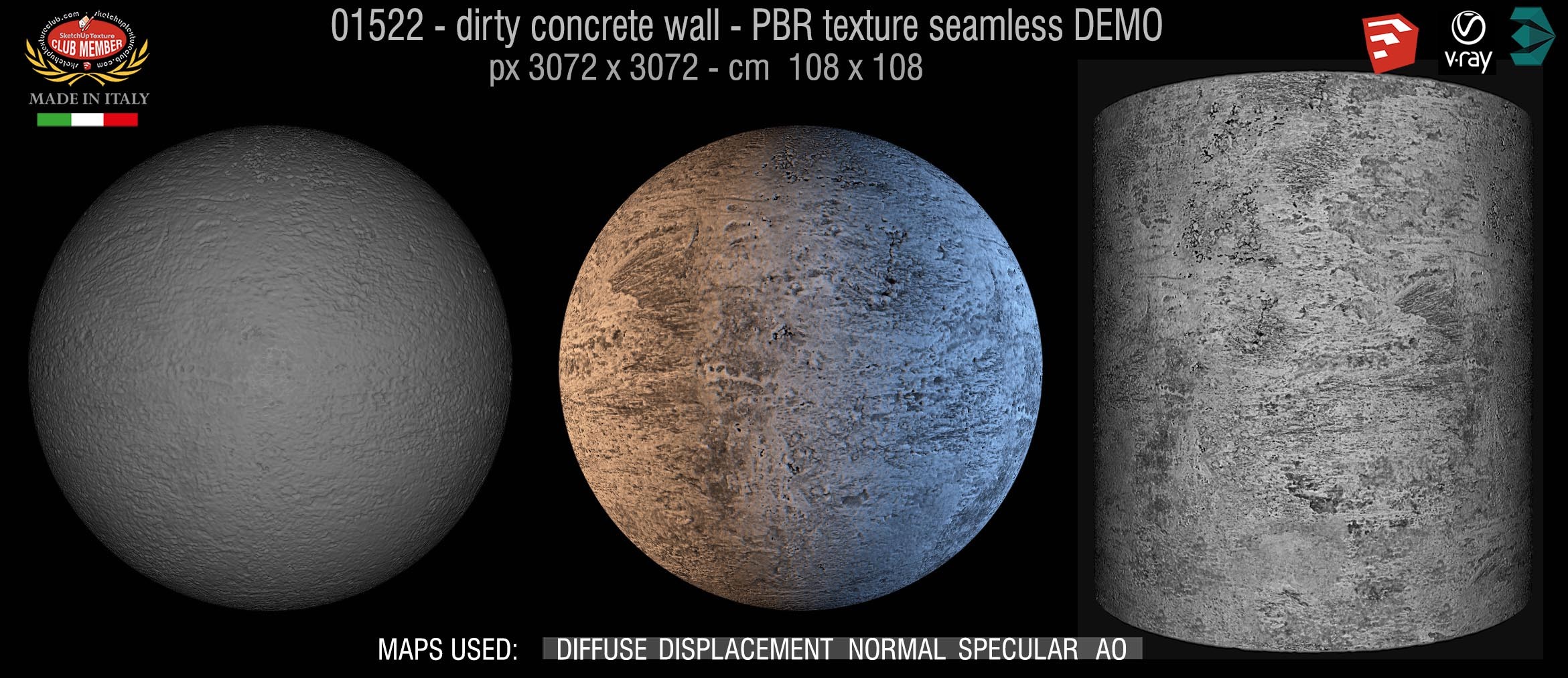 01522 Concrete bare dirty wall PBR texture seamless DEMO