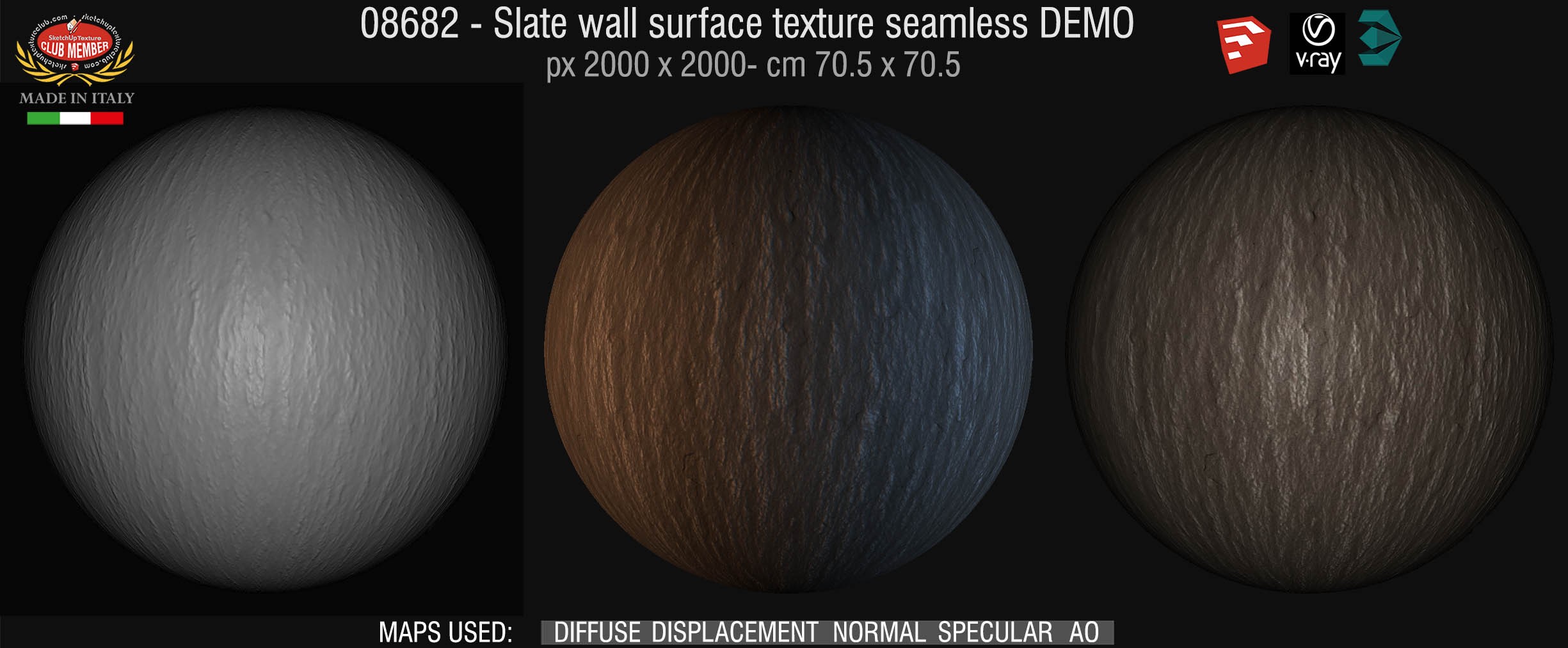 08682 Slate wall surface texture seamless + maps DEMO