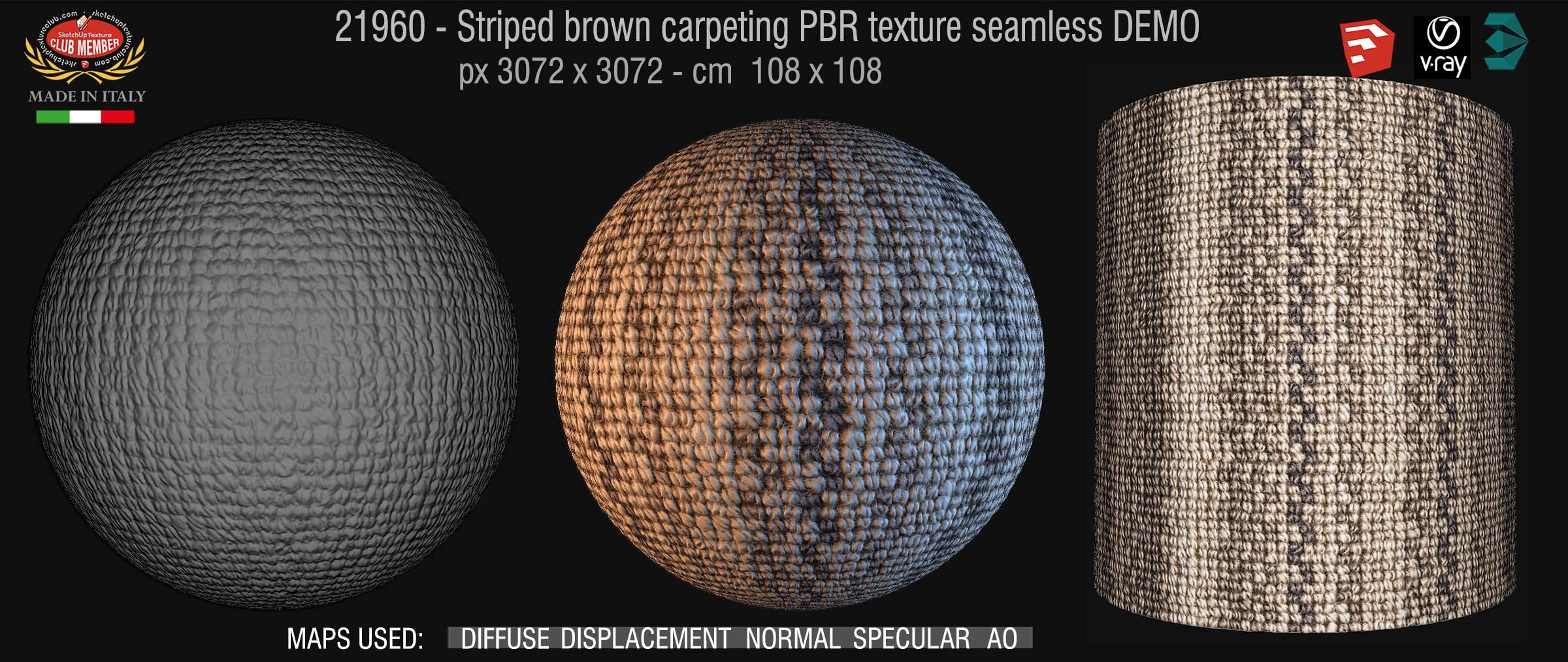 21960 Striped brown carpeting PBR texture seamless DEMO