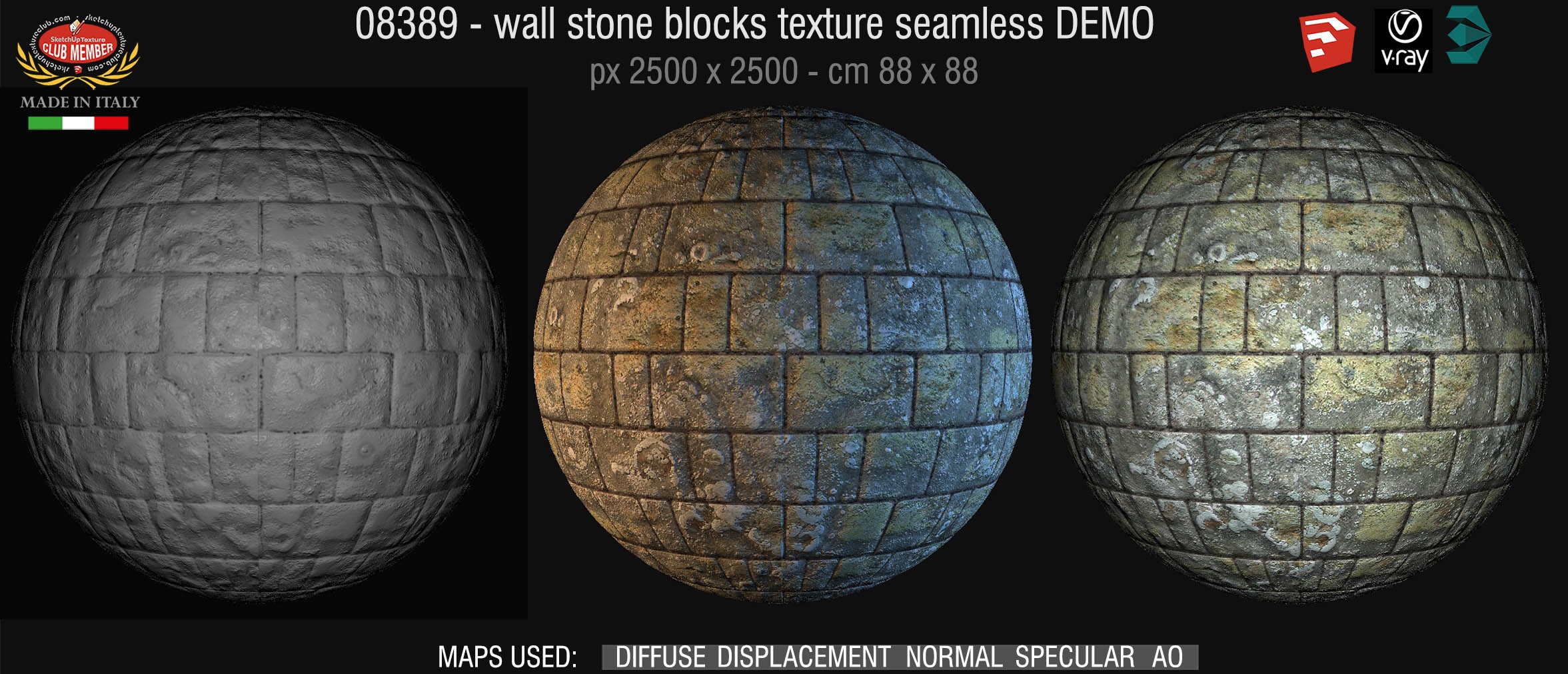 08389 HR Wall stone with regular blocks texture + maps DEMO