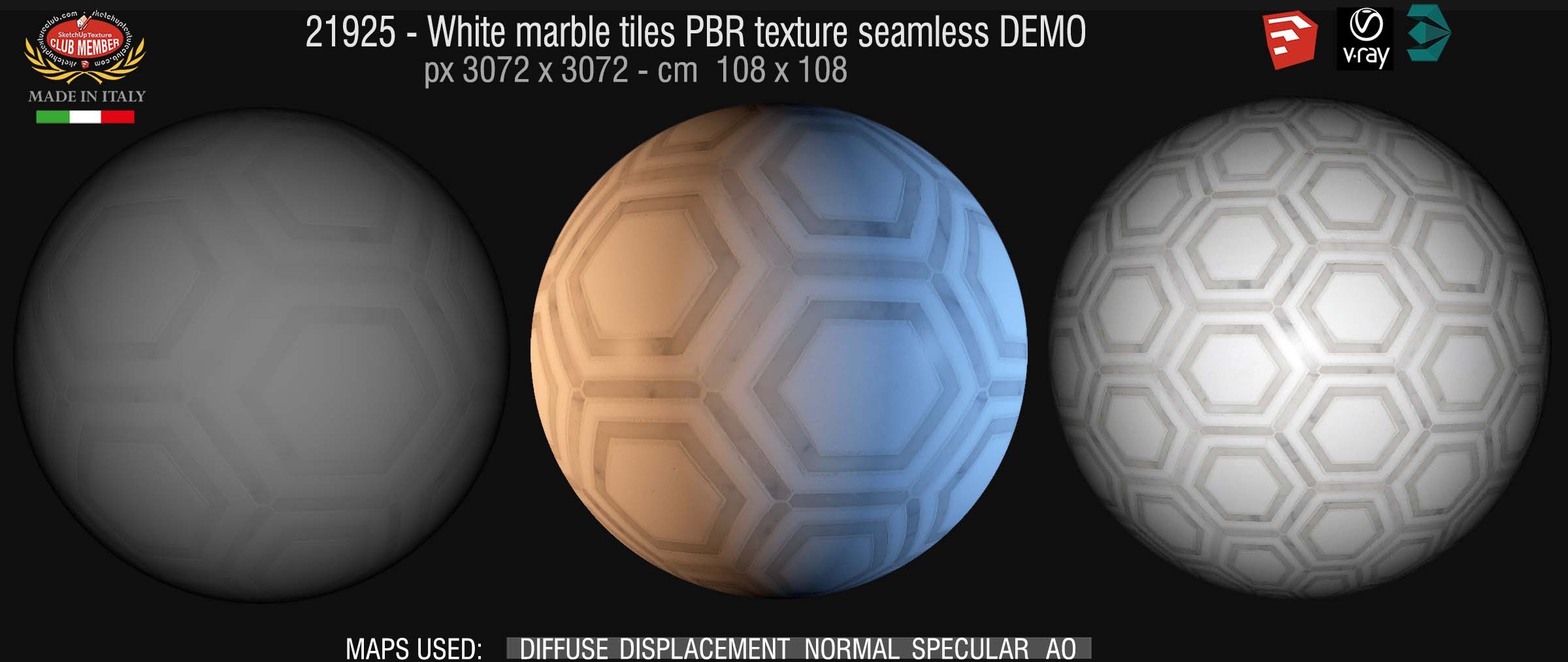 21925 White marble tiles PBR texture seamless DEMO