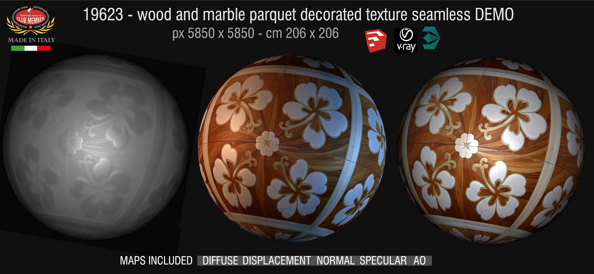 19623 HR Wood & marble parquet decorated texture seamless + maps DEMO