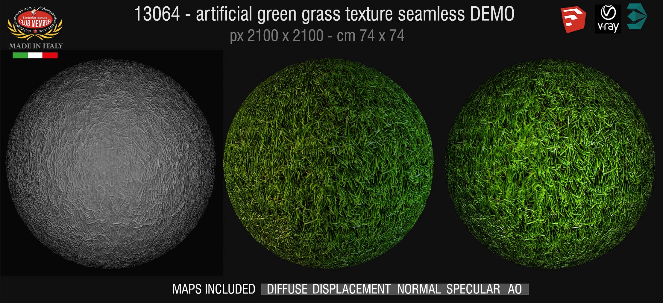 13064 HR Artificial green grass texture + maps DEMO