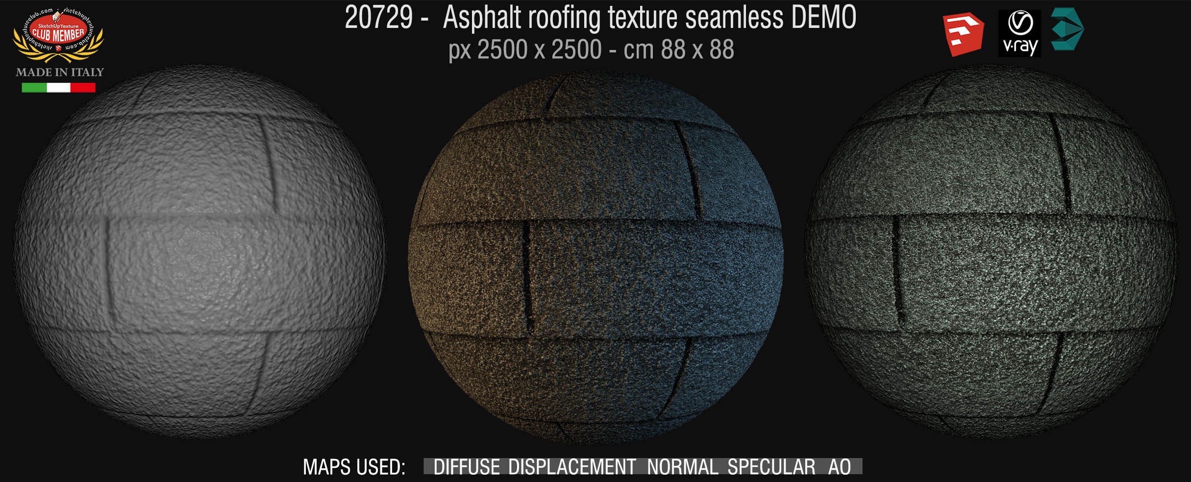 20729 Asphalt roofing shingle texture + maps DEMO