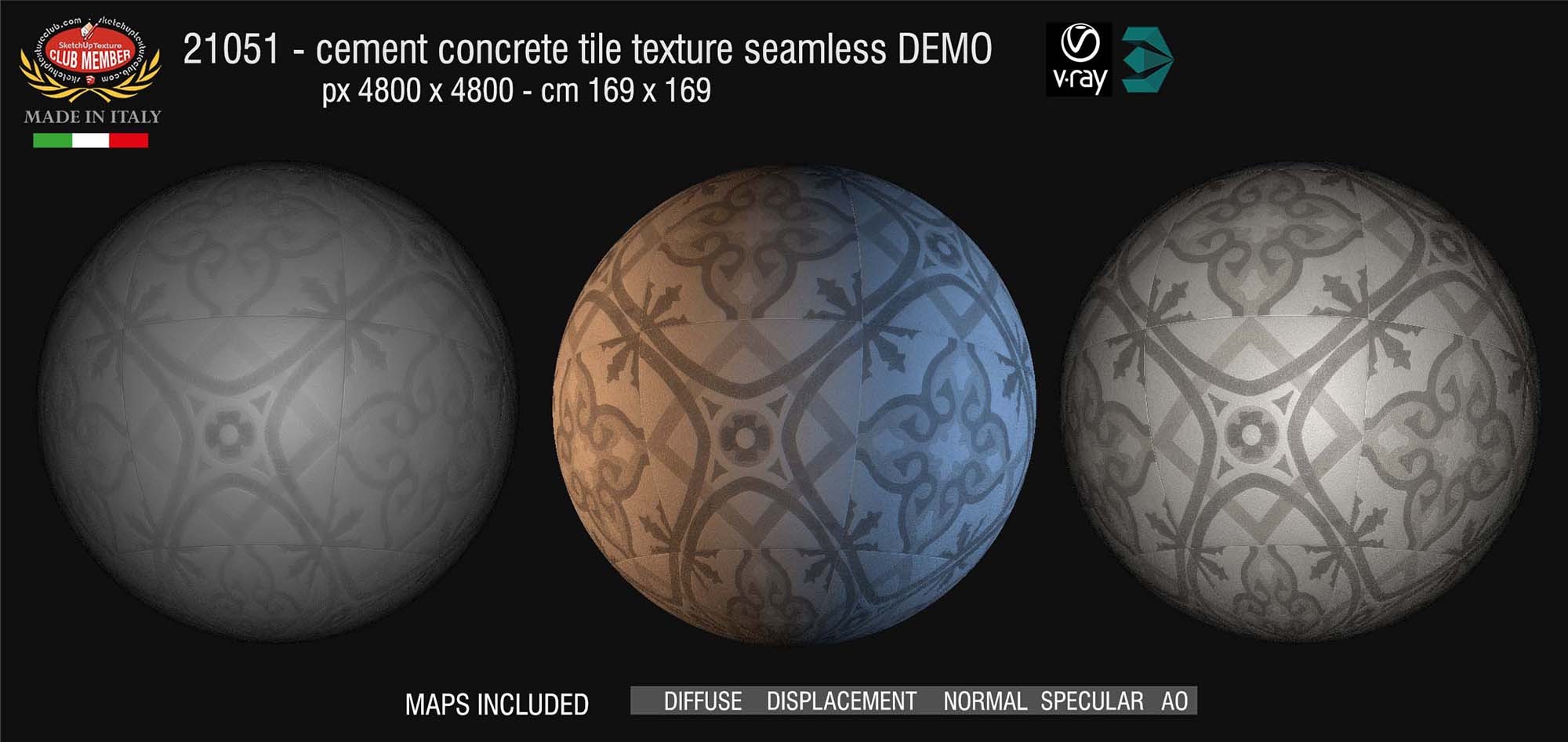 21051 Cement concrete tile texture + maps DEMO