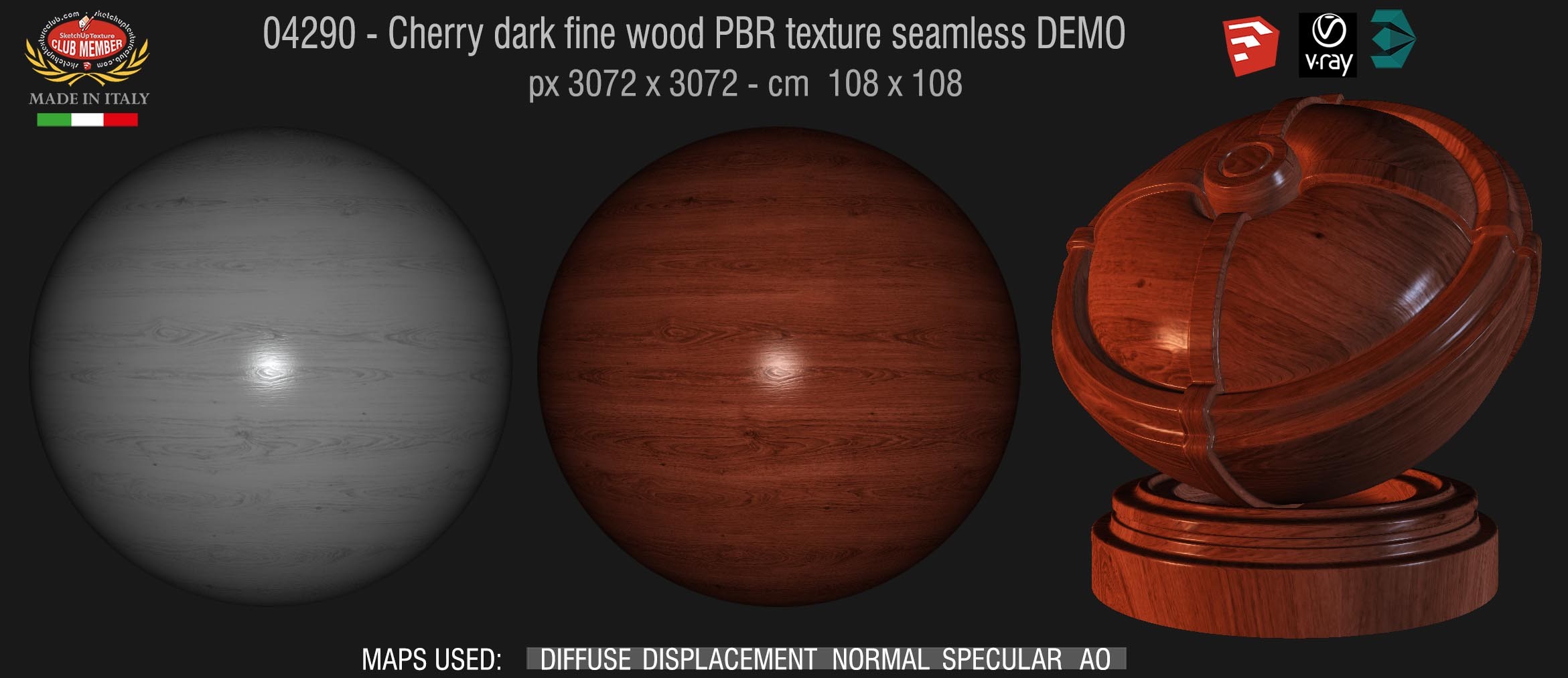 04290 Cherry dark fine wood PBR texture seamless DEMO