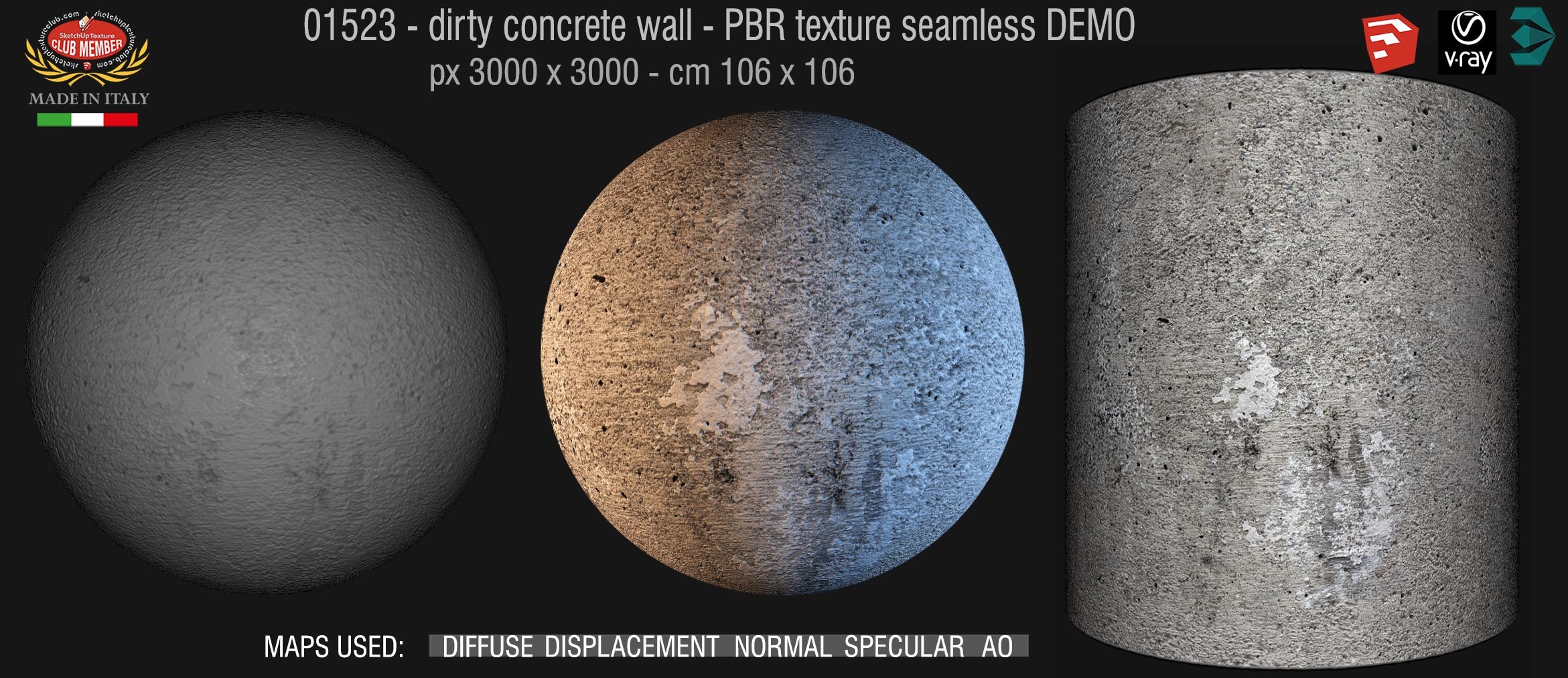 01523 Concrete bare dirty wall PBR texture seamless DEMO