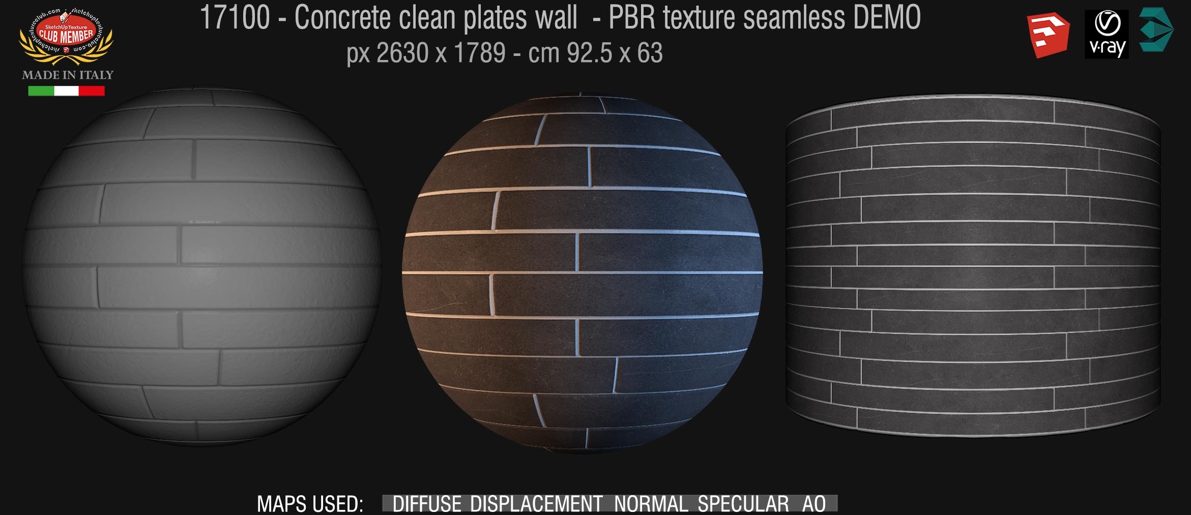 17100 Concrete clean plates wall PBR texture seamless DEMO