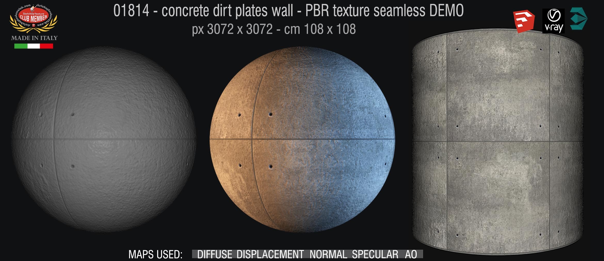 01814 Concrete dirt plates wall PBR texture seamless DEMO