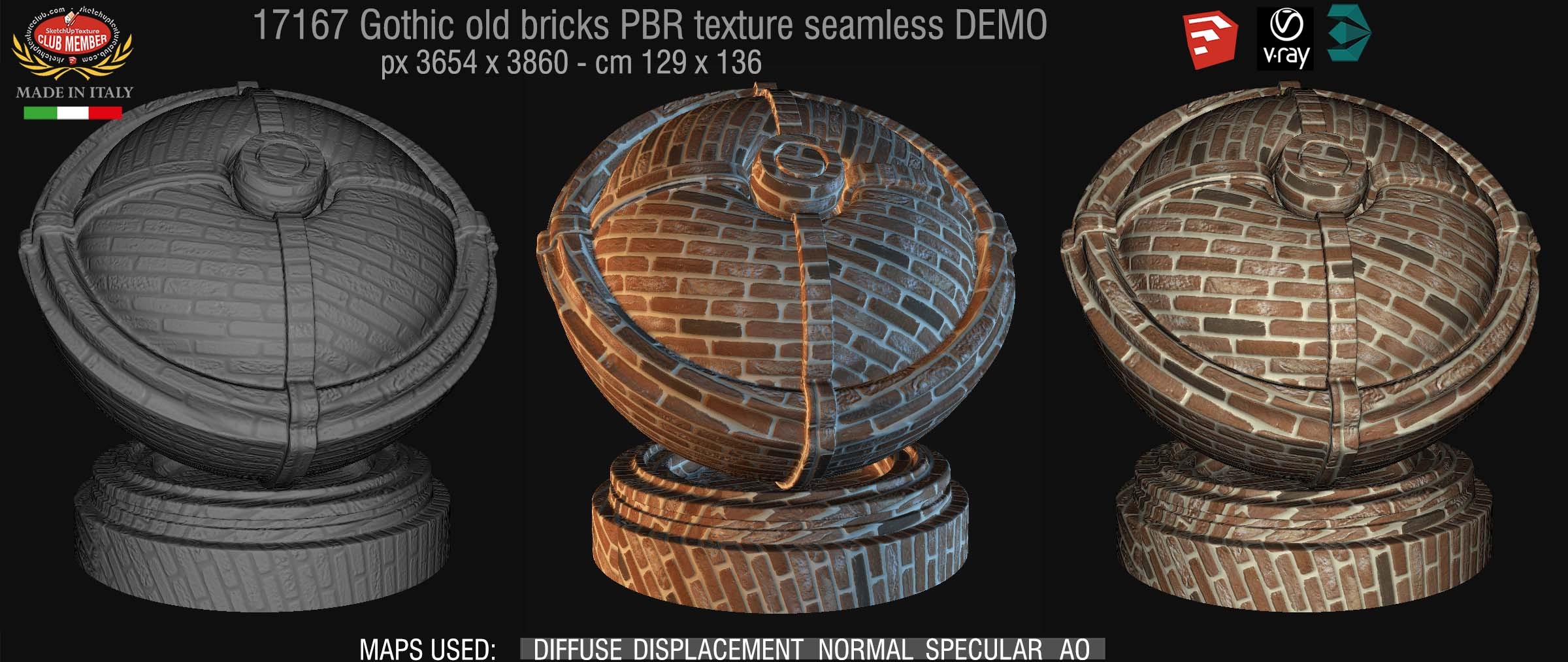 17167 Gothic old bricks PBR texture seamless DEMO