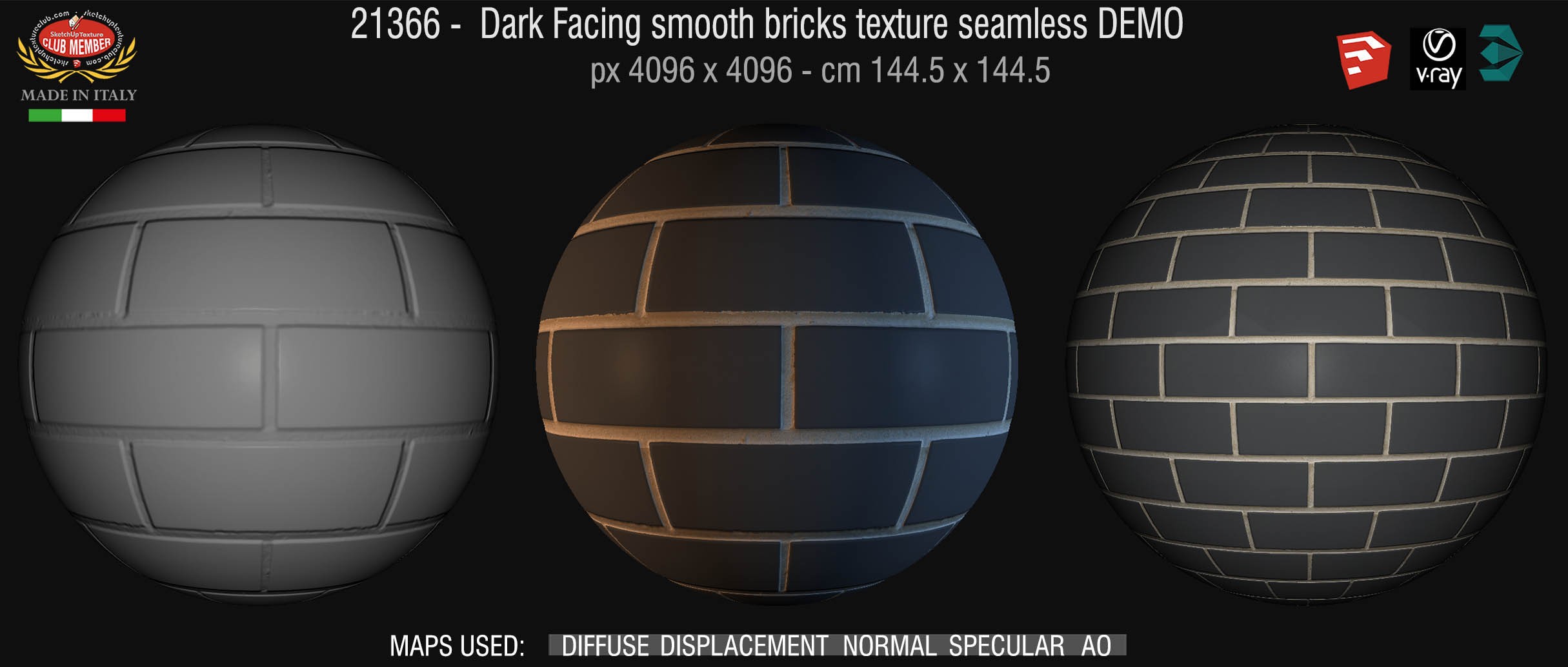 21366 Gray facing smooth brick texture seamless + maps DEMO