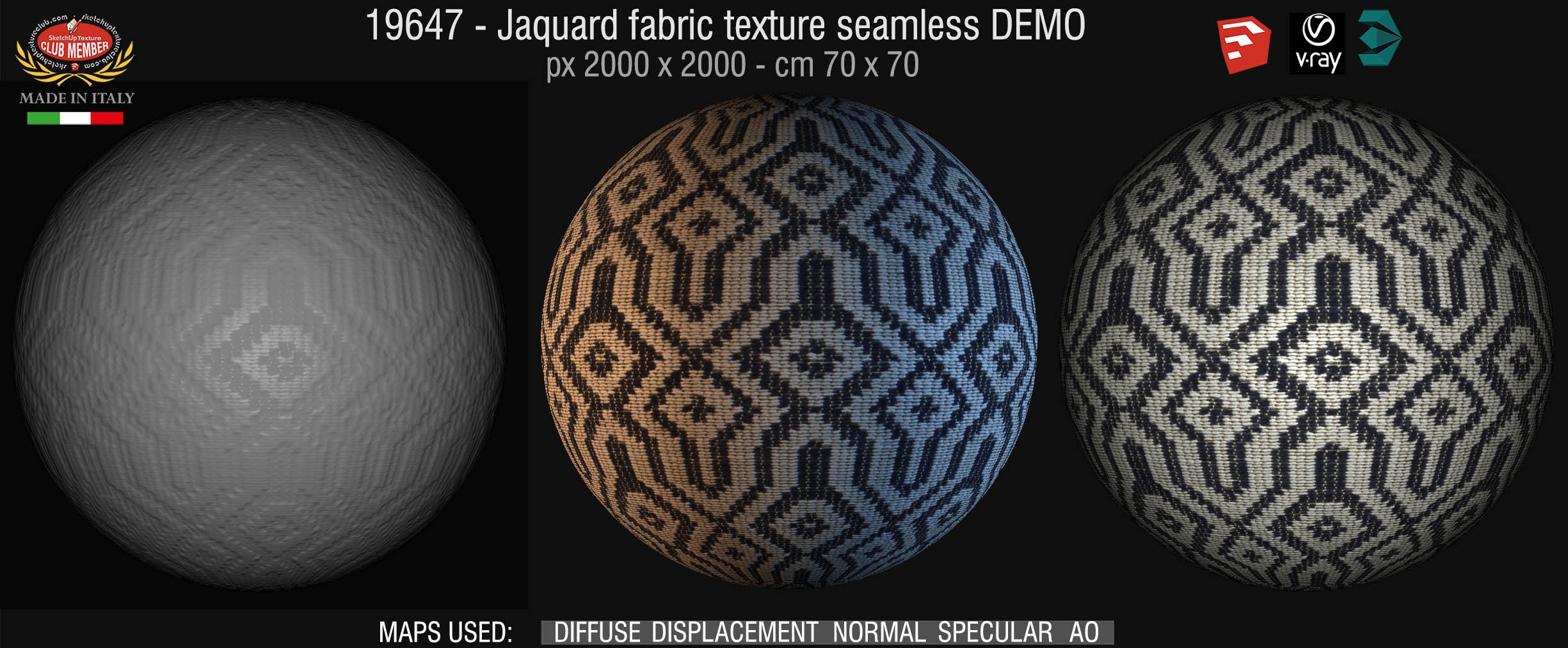 19647 Jaquard fabric texture seamless + maps DEMO