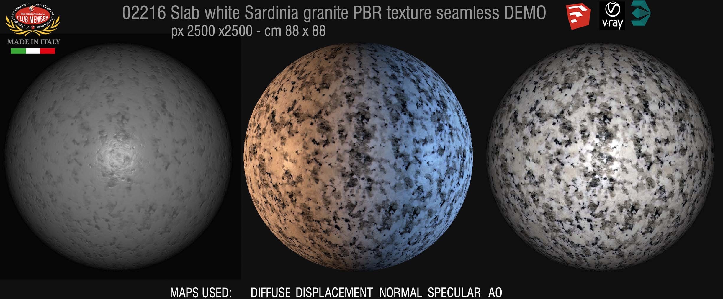 02216 Slab white Sardinia granite PBR texture seamless DEMO