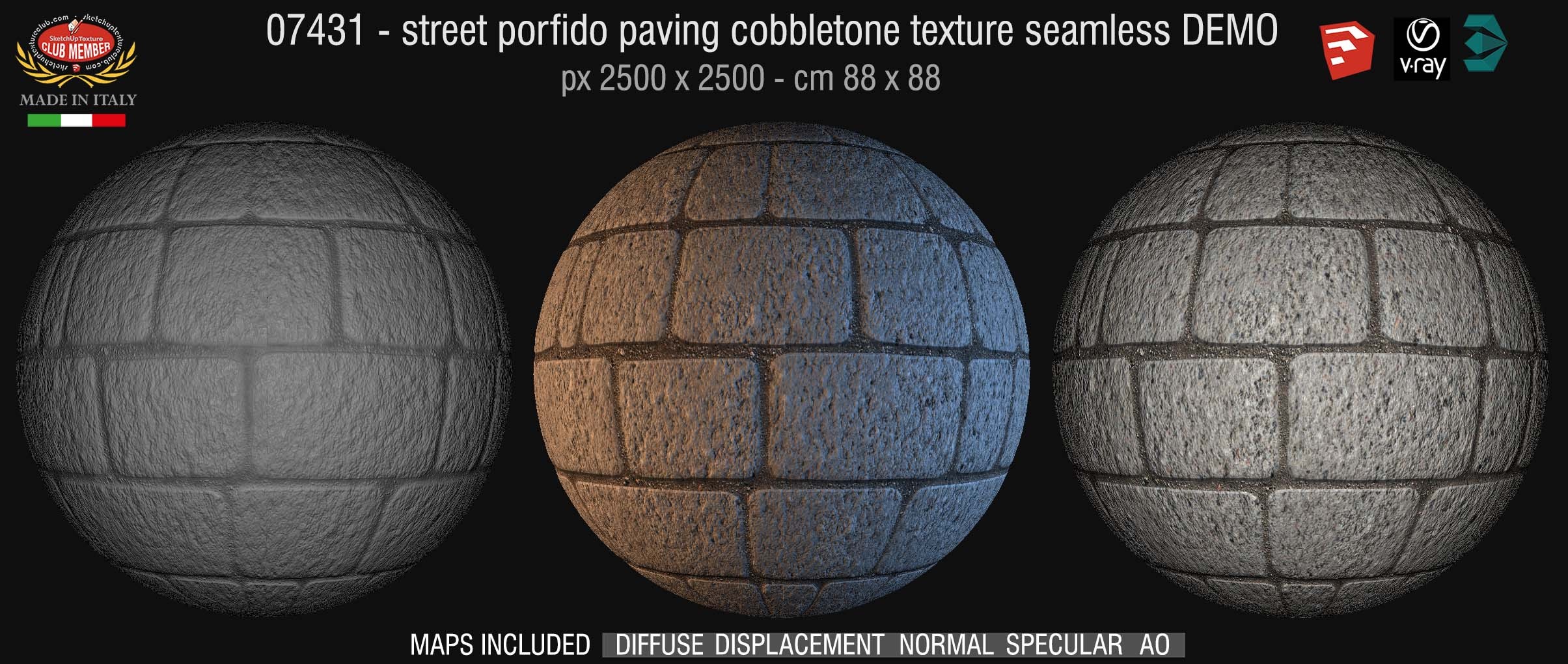 07431 HR  Street porfido paving cobblestone texture + maps DEMO