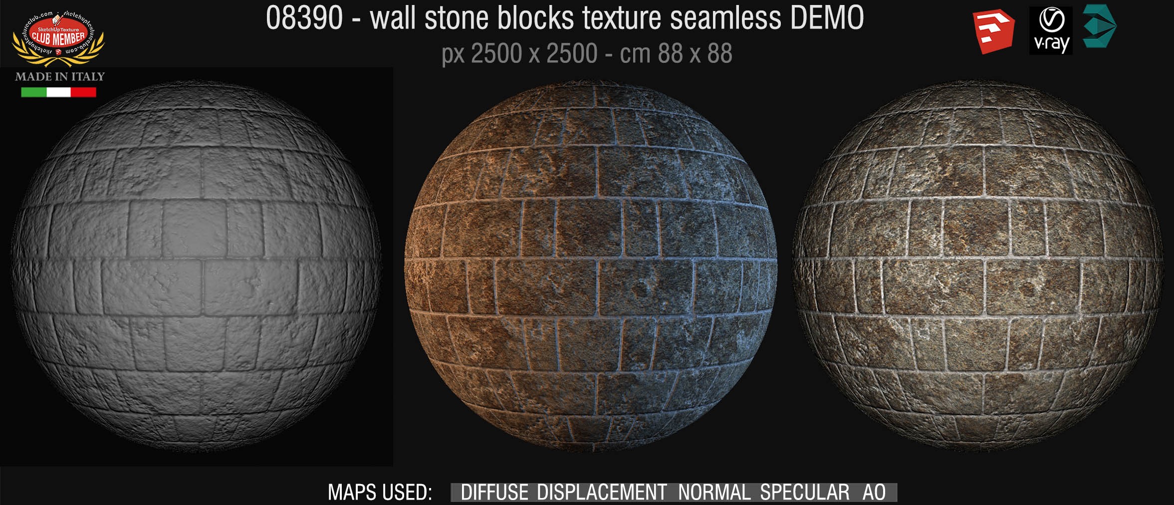08390 HR Wall stone with regular blocks texture + maps DEMO