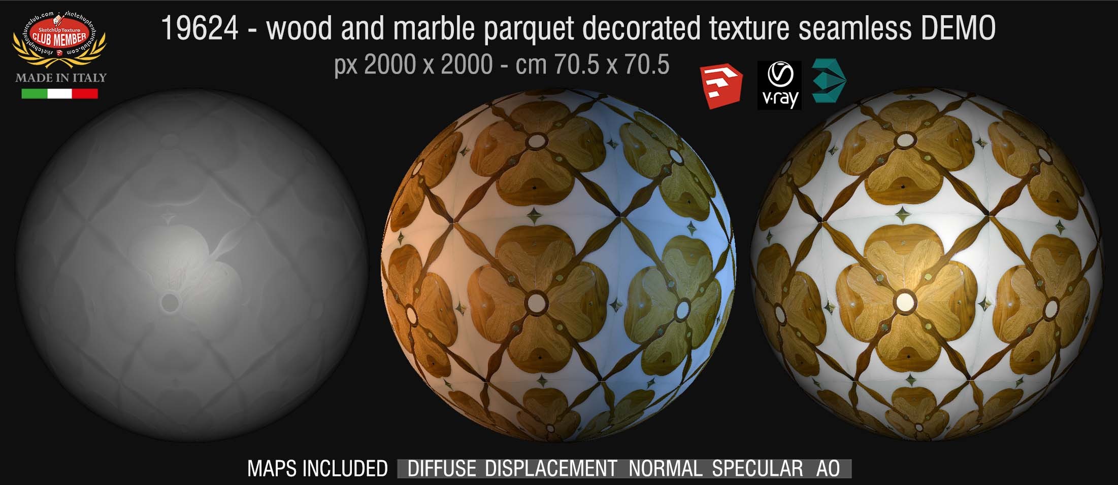 19624 HR Wood and marble parquet decorated texture seamless + maps DEMO