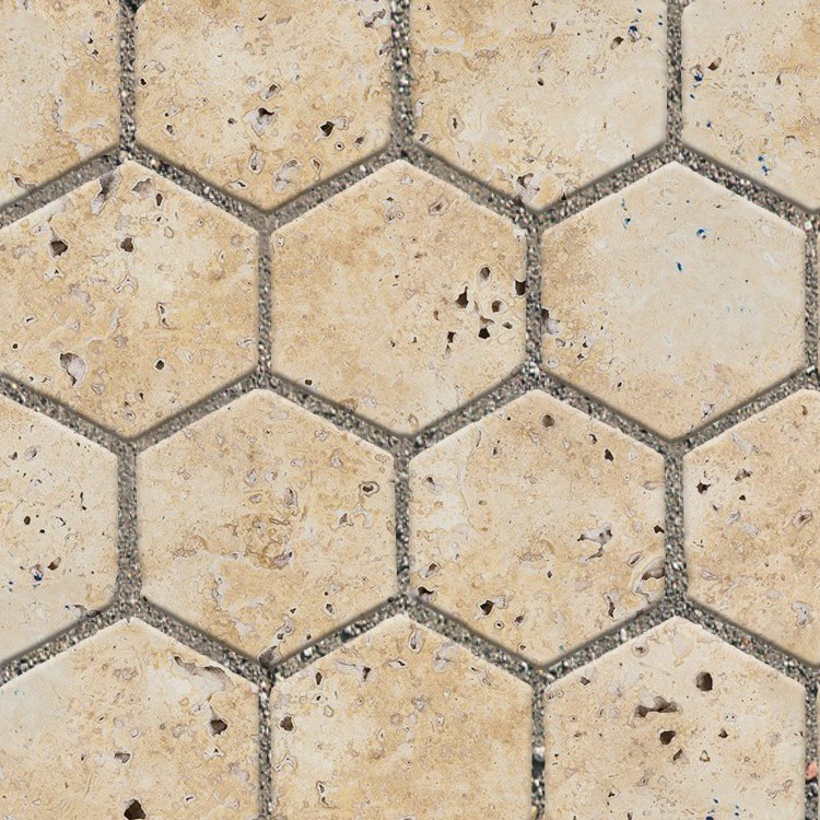 Textures   -   ARCHITECTURE   -   PAVING OUTDOOR   -   Hexagonal  - Travertine paving outdoor hexagonal texture seamless 05992 - HR Full resolution preview demo