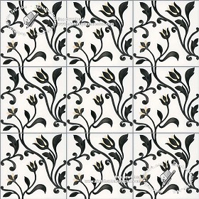 Textures   -   ARCHITECTURE   -   TILES INTERIOR   -   Ornate tiles   -  Floral tiles - Ceramic black floral tiles texture seamless 19187