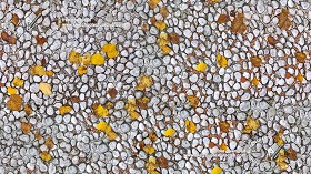 Textures   -   ARCHITECTURE   -   ROADS   -   Paving streets   -  Rounded cobble - White rounded cobblestone with dead leaves texture seamless 19065