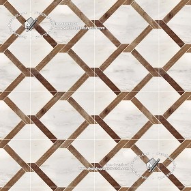 Textures   -   ARCHITECTURE   -   TILES INTERIOR   -   Marble tiles   -   White  - White floor marble and wood geometric pattern texture seamless 19338 (seamless)