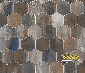 Textures   -   ARCHITECTURE   -   TILES INTERIOR   -  Design Industry - Hexagonal tiles metal effect pbr texture seamless 22335
