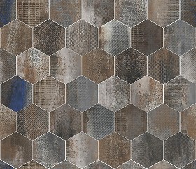 Textures   -   ARCHITECTURE   -   TILES INTERIOR   -  Hexagonal mixed - Hexagonal tiles metal effect pbr texture seamless 22337