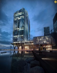MODERN OFFICE BUILDING - Rodrigo de Godoy | Night in the Office Building | Sketchup - 3dsmax - Corona Render - Photoshop