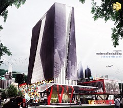 MODERN OFFICE BUILDING - John Paul Bocaya | Modern Ofc Bldg in Neo HK City | Sketchup + Vray + Photoshop
