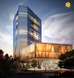 MODERN OFFICE BUILDING - Ross Orille | Dusk render | Sketchup 8, 3D Studiomax + Vray, Photoshop