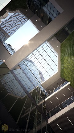 MODERN OFFICE BUILDING - Victor Hernandez | Looking up / day time | SketchUp 8 / Maxwell Render / PS