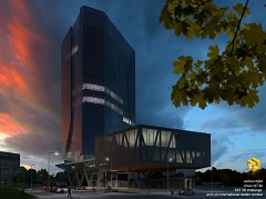 MODERN OFFICE BUILDING - Jochen Kehl | building at sunset from left | SU2015, Twilightrender2, PS CC