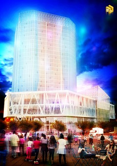 MODERN OFFICE BUILDING - Boris Hermann Kamte Mekontchou | Night rendering | Archicad 18, Artlantis 4.2, Photoshop CS6