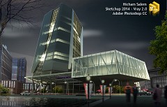 MODERN OFFICE BUILDING - Hicham Salem | Night View Office Building | Sketchup 2014 - Vray 2.0 - Adobe Photoshop CC