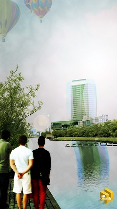 MODERN OFFICE BUILDING - Lamont Edwards | View from  across the lake | Sketchup + 3ds Max + Vray 2.30 + Photoshop