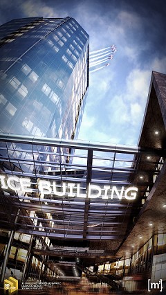 MODERN OFFICE BUILDING - MOISES HERNANDEZ | LOOKING UP CAMERA FISH-EYE | 3DS MAX / VRAY / PHOTOSHOP