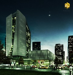 MODERN OFFICE BUILDING - Ferro Yudistira | Night Scene | Sketchup 2013, Vray 2.0, Adobe Photoshop