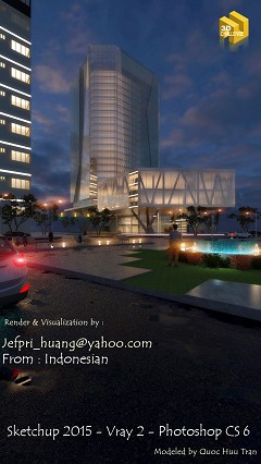 MODERN OFFICE BUILDING - Jefpri Huang | night view | sketchup 2015- vray 2 - photoshop cs6