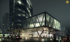 MODERN OFFICE BUILDING - Mathieu Chartier | Rainy evening | Cinema 4D advanced render + Photoshop CC