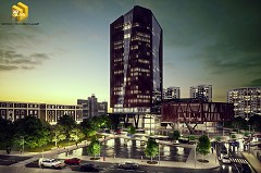 MODERN OFFICE BUILDING - Osmar Pinho | Sunset aerial view | Sketchup pro 2015+Thea render 1.4+Gimp